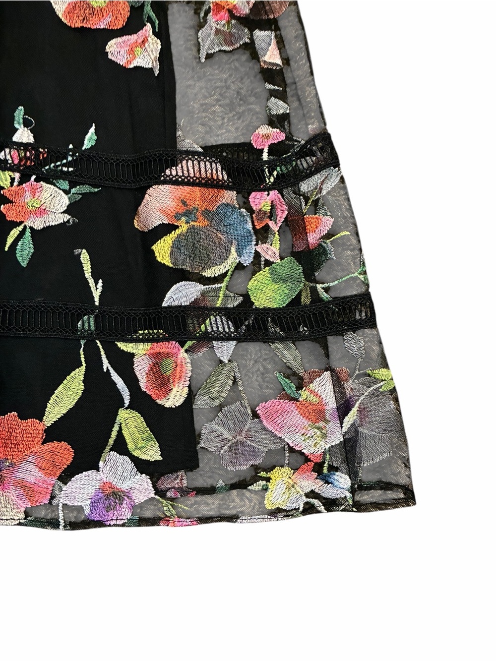 Adrianna Papell Black Floral Mesh Fit-and-Flare Dress Beaded lined formal dress - Picture 3 of 14